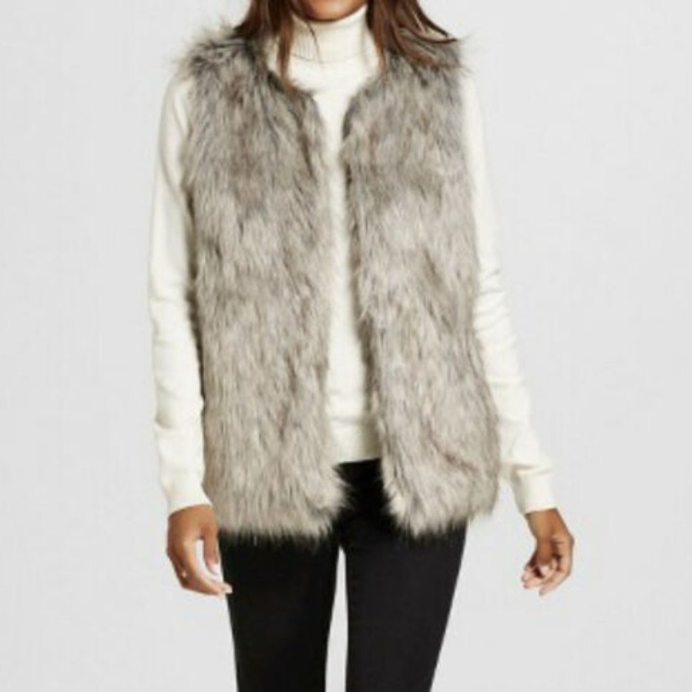 Merona Gray Faux Fur Vest